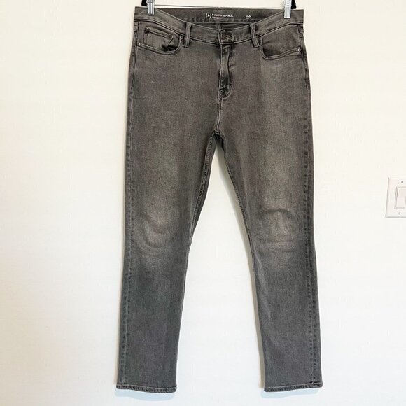 Banana Republic Denim Legacy Slim Fit Stretch Jean Gray Faded Black Size 35 x 34 - Picture 1 of 9